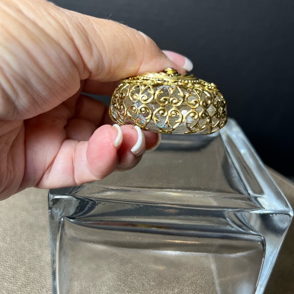 Miniature Czech Jeweled Gold Filigree Perfume Bottle with Dauber - Picture 6 of 9